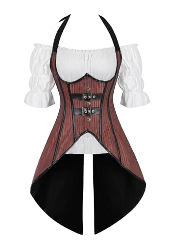 Unterbrustkorsett, Bustier-Top, weiße Bluse, Neckholder, 2-teiliges Outfit für Damen, Set exotisch, Gothic (Typ 3, 3XL) von BJMAND