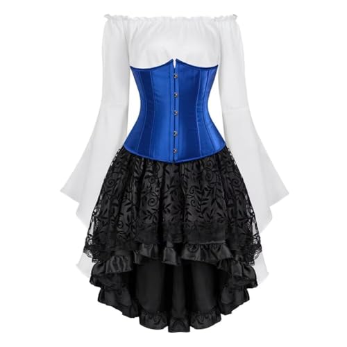 Unterbrustkorsett, Kleid, Rock, Tutu, Bluse, 3er-Set, Gothic-Spitze, Halloween-Kostüme, Schwarz (Blau, XXL) von BJMAND