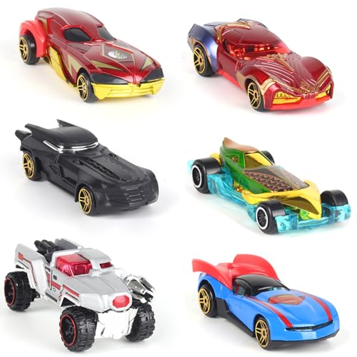 BJPERFMS Superhero Spielzeugauto Set, Superhero Auto Kinder Set, 6 Stück Superhero Autos Spielzeug Kinder, Super Hero Rennauto, Kinderspielzeug Fahrzeuge, Spielzeug Auto, für Jungen Kinder von BJPERFMS