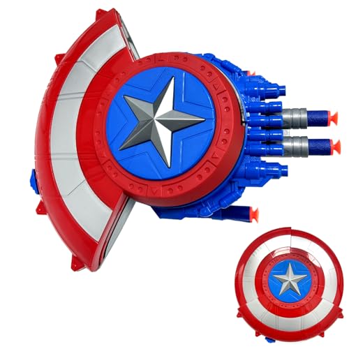 Captain America Shield Launcher, Captain America Schild Weiche Bullet Launcher Spielzeug, Defensive Shield and Shield Launcher, Superhero Dress Up Costumes, Cosplay Requisiten Geschenk für Kinder von BJPERFMS