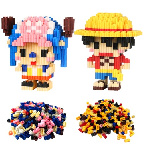 One Piece Diamant Mini Blocks, 2PCS One Piece Nano Mini Bausteine, Ruffy Chopper Diamond Blocks, Spaß One Piece Mini Ziegelsteine Minifiguren Satz Geschenk für Kinder, 3D One Piece Puzzle Figure Kit von BJPERFMS