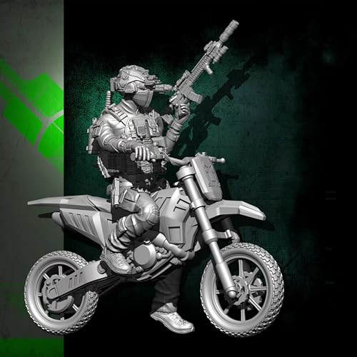 BJYCCAR 1/24 Motorrad Kommando Soldat Harz Soldat Kit unbemalt und unmontiert Figur Harz Modell-Bausatz (Inklusive Motorrad) // L4E2X5 von BJYCCAR