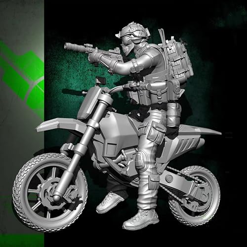 BJYCCAR 1/24 Motorrad Kommando Soldat Harz Soldat Kit unbemalt und unmontiert Figur Harz Modell-Bausatz (Inklusive Motorrad) // L4E2X6 von BJYCCAR