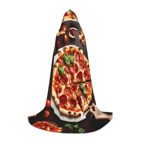 BKDODKS Halloween-Kapuzenumhang mit Pizza-Lebensmitteldruck, Unisex, für Cosplay, Gothic, Renaissance und mehr von BKDODKS