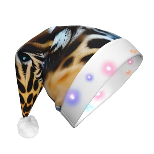 BKDODKS Niedliche Baby-Weihnachtsmütze mit Jaguar-Aufdruck und LED-Motiv, Unisex, für Erwachsene, leuchtende Weihnachtsmütze von BKDODKS