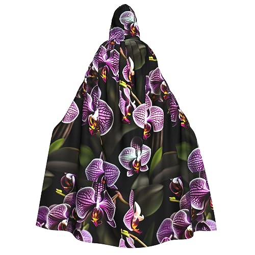 BKDODKS Umhang mit violettem Orchideen-Druck, mit Kapuze, für Herren und Damen, vielseitiger Cosplay-Umhang, Halloween, Karneval, Themen-Dekor von BKDODKS