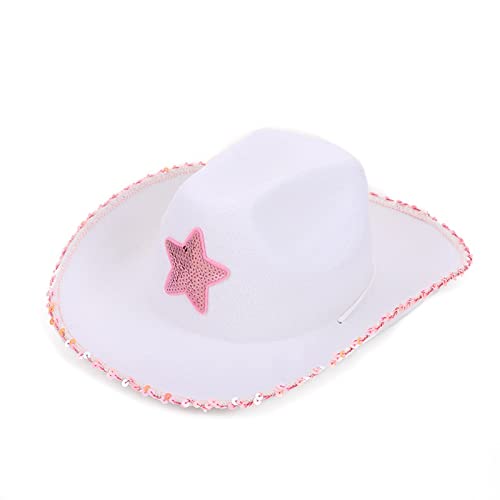 BKPAPTXY Rosa Pailletten Cowboyhut Glänzend Dimond Cowgirl Hut Lustige Neuheit Party Kostüm Hut (Weiß, Einheitsgröße) von BKPAPTXY