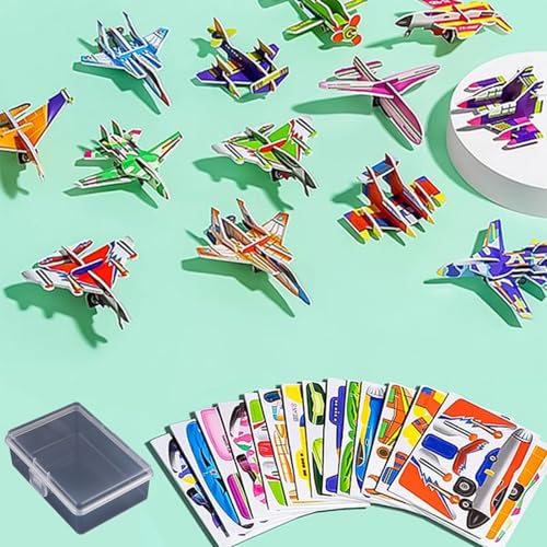 3D-Puzzles für Kinder, pädagogisches 3D-Cartoon-Puzzle für Kinder im Alter von 4–6 Jahren, keine Schere/Messer erforderlich,pädagogisches Montessori-Spielzeug mit Aufbewahrungsbox (Aircraft 25Pcs) von BKSYCOOL