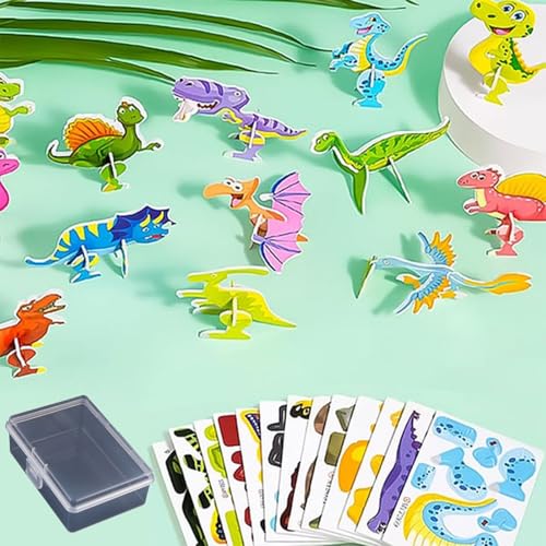 3D-Puzzles für Kinder, pädagogisches 3D-Cartoon-Puzzle für Kinder im Alter von 4–6 Jahren, keine Schere/Messer erforderlich,pädagogisches Montessori-Spielzeug mit Aufbewahrungsbox (Dinosaurs 25PCS) von BKSYCOOL