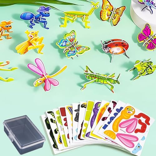 3D-Puzzles für Kinder, pädagogisches 3D-Cartoon-Puzzle für Kinder im Alter von 4–6 Jahren, keine Schere/Messer erforderlich,pädagogisches Montessori-Spielzeug mit Aufbewahrungsbox (Insects 25Pcs) von BKSYCOOL