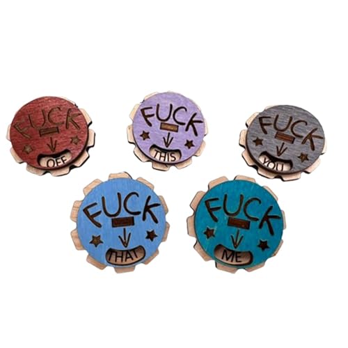 F*ck Off Pin,Spoof Spinner Pin,Rotatable Roulette Spinning Pin,Wooden Spoof Pins,Funny Pins for Adults,Handmade Flippable Gag Gift for Men Women,for Clothes Backpacks (5 PCS Mix) von BKSYCOOL