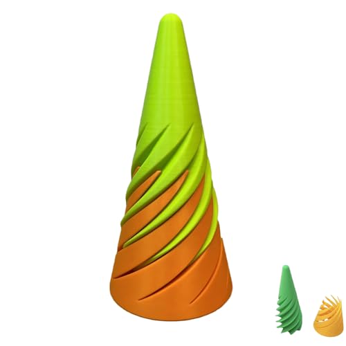 Unmögliche Pyramiden-Durchgangsskulptur, Spiralkegel-Geige-Zappelspielzeug mit Helix-Nuss, Mini-Vortex-Faden-Illusion, 3D-gedruckte Pyramiden-Durchgangsskulptur (Hellgrün+Orange) von BKSYCOOL