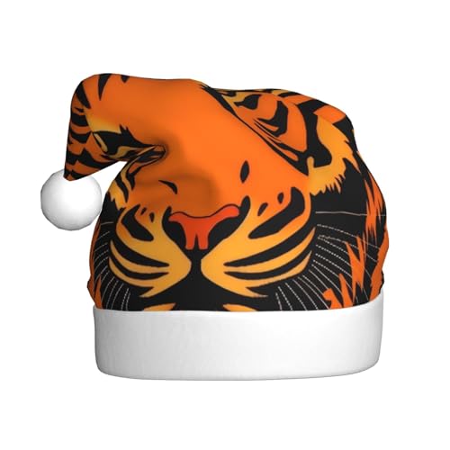 BKTRAVERPT Orange Tiger Leopard – Weihnachtsmannmützen: weicher Plüsch, klassisch, personalisierbar, Weihnachtsmütze für Erwachsene – perfekt für Weihnachtsbaumdekoration und von BKTRAVERPT