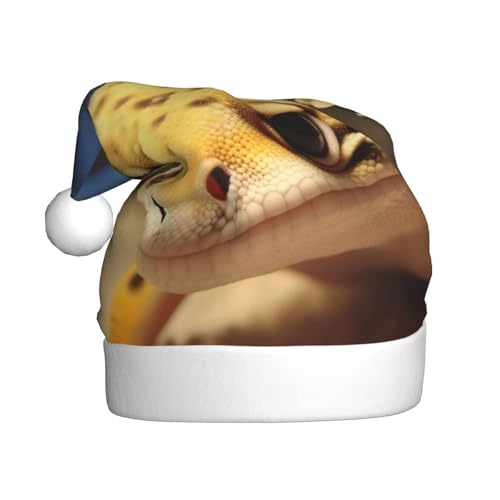 BKTRAVERPT Sand Leopard Gecko – Weihnachtsmannmützen: weicher Plüsch, klassisch, personalisierbar, Weihnachtsmütze für Erwachsene – perfekt für Weihnachtsbaumdekoration und von BKTRAVERPT