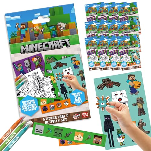 BLADEZ Minecraft Toyz Aufkleber-Set mit über 50 Aufklebern - 12 Pack - Aufkleber für Kinder - Kreativer Spaß für Kinder - Perfekt für Mitgebsel & Geschenke - Enthält Charakterkarten & Malvorlagen von BLADEZ