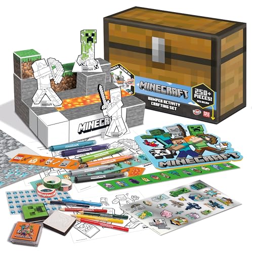 Minecraft BLADEZ Bumper Activity Set, Kunst und Handwerk, lizenziertes Schreibwaren-Set mit Stiften und Aufklebern, Truhe, 250+ Teile, Kreativmacher Kitz Toyz von BLADEZ