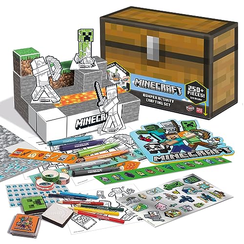 Minecraft BLADEZ Bumper Activity Set, Kunst und Handwerk, lizenziertes Schreibwaren-Set mit Stiften und Aufklebern, Truhe, 250+ Teile, Kreativmacher Kitz Toyz von BLADEZ