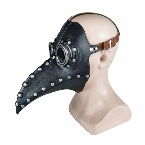 Allerheiligen Pest Vogelschnabel Maske Punk Leder Ungeziefer Arzt Kopfschmuck, Leder Ungeziefer Arzt Kopfschmuck Steampunk Mittelalter Vogelschnabel Maske (Schwarz mit kurzer Tülle, 35 x 34 x 5) von BLAFT