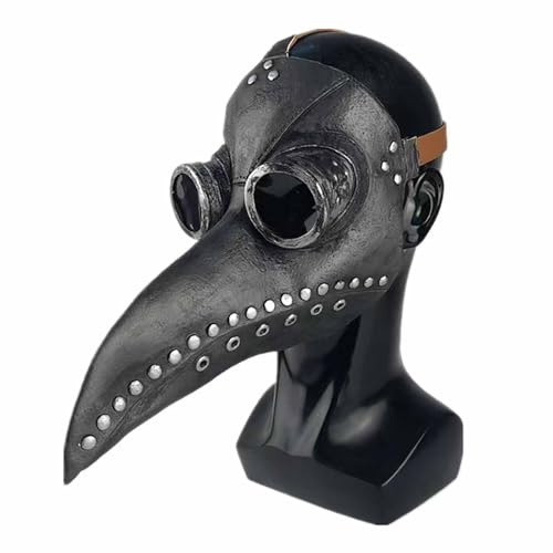 Allerheiligen Pest Vogelschnabel Maske Punk Leder Ungeziefer Arzt Kopfschmuck, Leder Ungeziefer Arzt Kopfschmuck Steampunk Mittelalter Vogelschnabel Maske (Schwarz mit langer Tülle, 35 x 34 x 5) von BLAFT