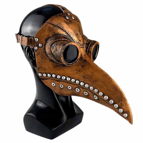 BLAFT Allerheiligen Pest Vogelschnabel Maske Punk Leder Ungeziefer Arzt Kopfschmuck, Leder Ungeziefer Arzt Kopfschmuck Steampunk Mittelalter Vogelschnabel Maske (Gelb mit langer Tülle, 35 x 34 x 5) von BLAFT