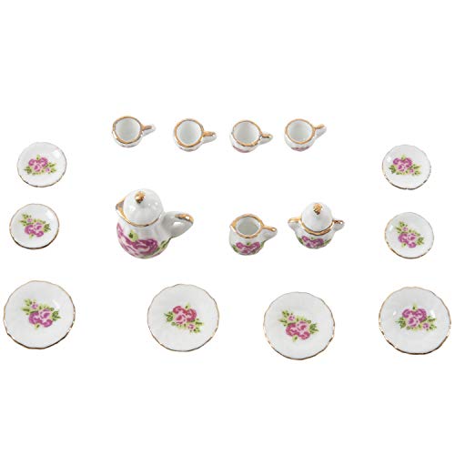 BLASHRD 15 STK. Puppenhaus Miniatur Ware Porzellan Tee Set Teller Becher Teller Chinesische Rose von BLASHRD