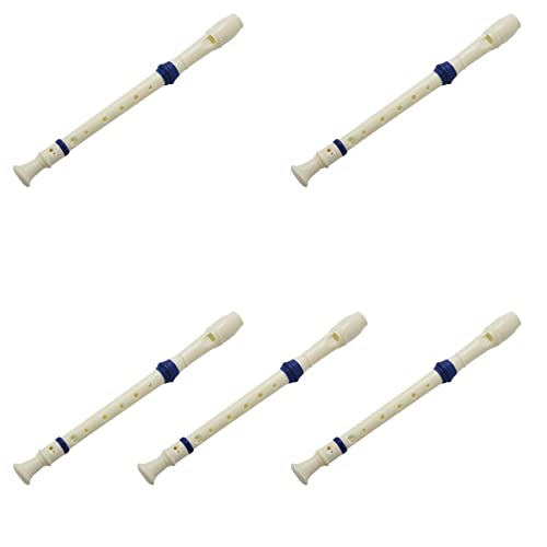 BLASHRD 5X Student Kunststoff 8 Loecher Sopran-Blockfloete Beige Blau mit Einem Reinigungsstift von BLASHRD