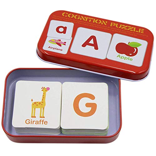 BLASHRD Anti Riss Flash Karten Lernen Alphabet Puzzle Karten, Passende Puzzle Cognitive Fruehe Paedagogische Lernspielzeug Metall Aufbewahrungsbox Alphabet von BLASHRD