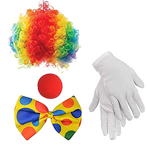 BLASHRD Clown KostüM Clown PerüCke Clown Nase ZubehöR Fliege WeißE Handschuhe für Damen Herren Erwachsene Karnevalsparty von BLASHRD