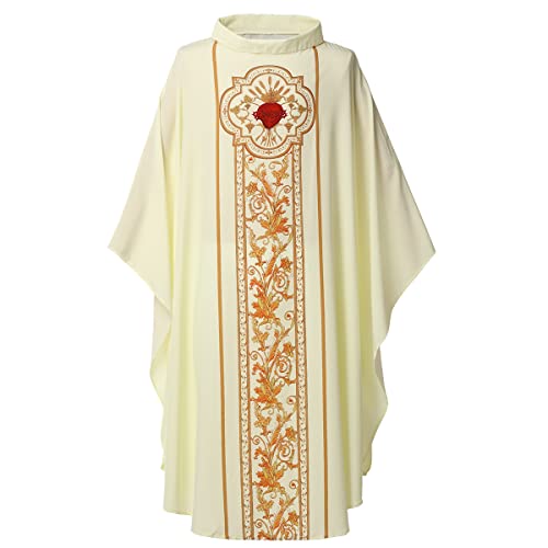 BLESSUME Klerus Messgewand Kirche Pastor Messe Gewand Zelebranten Robe Kostüm (Beige) von BLESSUME