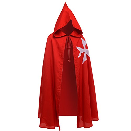 BLESSUME Ritter Kostüm Hospitaller Karneval LARP Cloak mit Weißes Kreuz (Rot) von BLESSUME