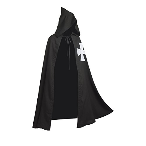 BLESSUME Ritter Kostüm Hospitaller Karneval LARP Cospaly, Schwarz Cloak mit Weißes Kreuz (Schwarz 1) von BLESSUME