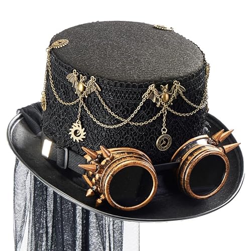 BLESSUME Steampunk Hut mit Brille Unisex Fasching Zylinder für Karneval, Halloween, Mottoparty von BLESSUME