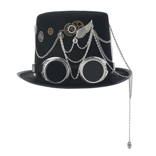 BLESSUME Steampunk Hut mit Brille Unisex für Karneval, Halloween, Mottoparty, schwarz 2, L von BLESSUME