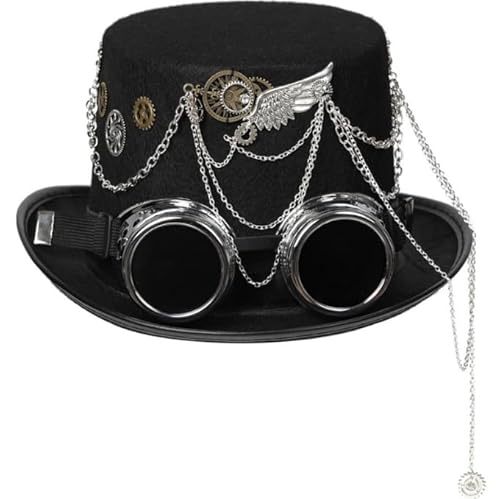 BLESSUME Steampunk Hut mit Brille Unisex für Karneval, Halloween, Mottoparty, schwarz 2, L von BLESSUME