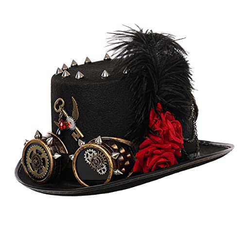 BLESSUME Steampunk Hut mit Brille for Halloween, Mottoparty, Karneval (Schwarz 1, L) von BLESSUME