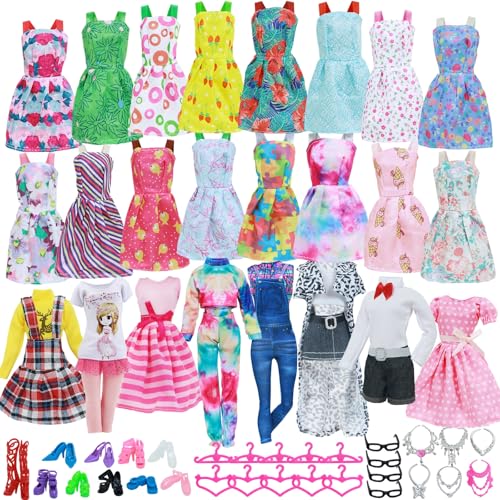 43-teiliges Puppenkleidungs- und Zubehör-Set mit 10 Minikleidern, 3 handgefertigten Mode-Kleidungsoutfit-Sets, 10 Schuhen, 20 niedlichen Puppenzubehör für 29,2 cm große Mädchenpuppe von BLIJOLA