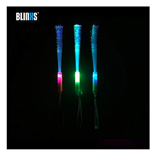 BLINXS 10er Set LED Junior-Leuchtwedel/Leuchtstab mit praktischer Handschlaufe - Multicolor Glasfasern Leuchtend - für Party, Disko und Konzerte - wechselbare Batterien von BLINXS