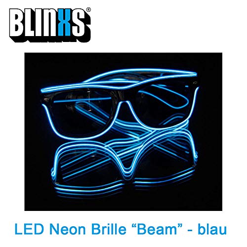 BLINXS EL-Wire/LED Neon-Brille/Leuchtbrille/Partybrille BEAM leuchtet bzw. blinkt in Blau für Party, Konzerte und Club von BLINXS