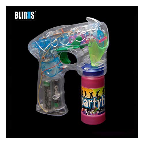 BLINXS LED Seifenblasen-Pistole/Bubble Shooter - transparent - multicolor - inklusive Seifenblasen-Flüssigkeit und wechselbaren Batterien - für Party Fasching und Events von BLINXS