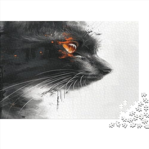 Black Katze 1000 Teile Puzzles, Panorama, Premium Quality, Für Erwachsene Holz Jahren Puzzle 1000pcs (75x50cm) von BLISSCOZY