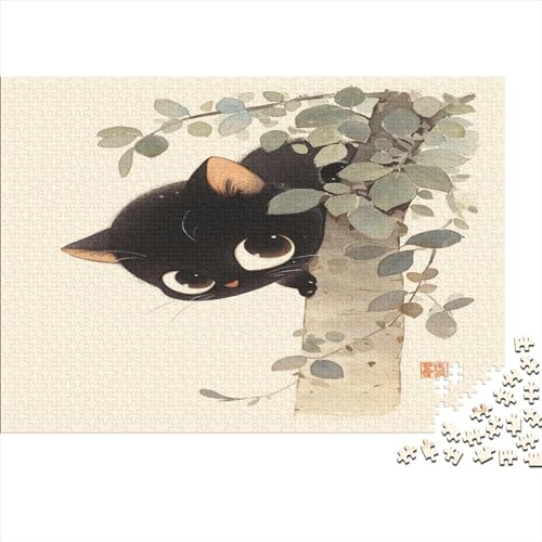 Black Katze Puzzle Erwachsene Holz Puzzles 1000 Teile Rätsel Große Herausforderndes Geschicklichkeitsspiel Für Die Ganze 1000pcs (75x50cm) von BLISSCOZY