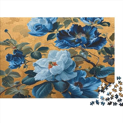 Blaue Blumes 300 Teile Puzzles, Panorama, Premium Quality, Für Erwachsene Floral Holz Jahren Puzzle 300pcs (40x28cm) von BLISSCOZY