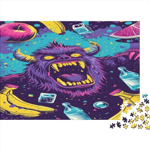 Blaues und lila Monster 500 Teile Puzzles, Panorama, Premium Quality, Für Erwachsene Pop Art Holz Jahren Puzzle 500pcs (52x38cm) von BLISSCOZY