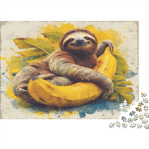 Faultier Laying Banana 1000 Teile Puzzles, Panorama, Premium Quality, Für Erwachsene Holz Jahren Puzzle 1000pcs (75x50cm) von BLISSCOZY