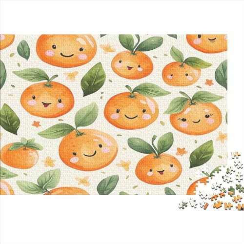 Fröhliche Orangen Muster Holz Puzzles 500 Teile Rätsel, Erwachsenen Puzzle,herausforderndes Geschicklichkeitsspiel Für Die Ganze 500pcs (52x38cm) von BLISSCOZY