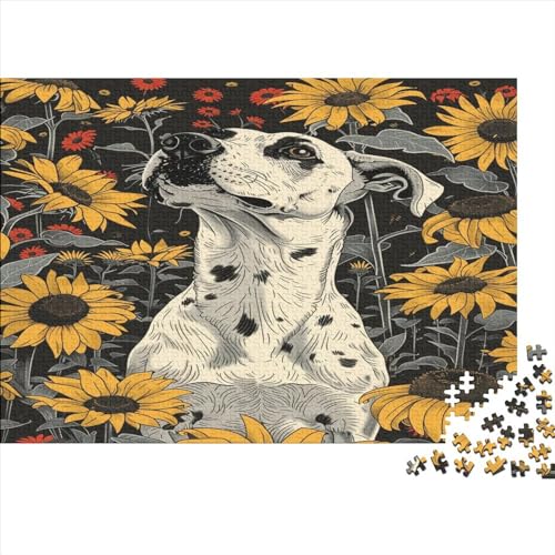Hund_in_Yellow_Sunflower Puzzles -500 Teile Holz Puzzle Für Erwachsene 500pcs (52x38cm) von BLISSCOZY