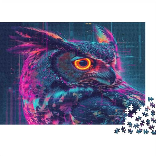 Neon Eule 500 TeileHolz Puzzle, Puzzles Für Erwachsene,500 Teile Rätsel Für Jugendliche & Erwachsene 500pcs (52x38cm) von BLISSCOZY