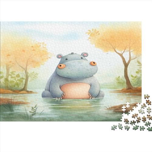 Nilpferd Holz Puzzles Hippo 1000 Teile Rätsel, Erwachsenen Puzzle,herausforderndes Geschicklichkeitsspiel Für Die Ganze 1000pcs (75x50cm) von BLISSCOZY