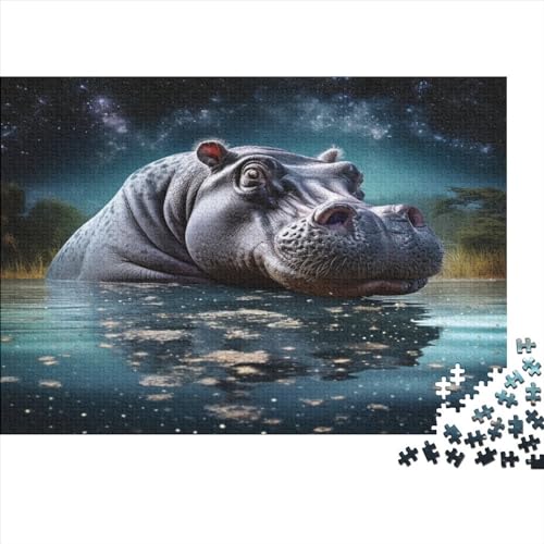 Nilpferd Holz Puzzles Hippo 1000 Teile Rätsel, Erwachsenen Puzzle,herausforderndes Geschicklichkeitsspiel Für Die Ganze 1000pcs (75x50cm) von BLISSCOZY