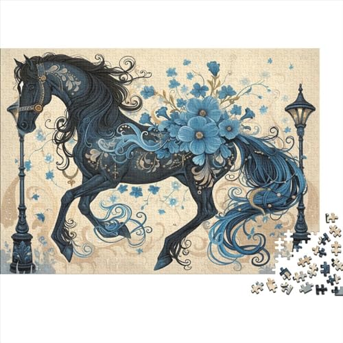 Schwarzes blaues Pferd Puzzle Erwachsene Holz Puzzles 1000 Teile Rätsel Große Herausforderndes Geschicklichkeitsspiel Für Die Ganze 1000pcs (75x50cm) von BLISSCOZY